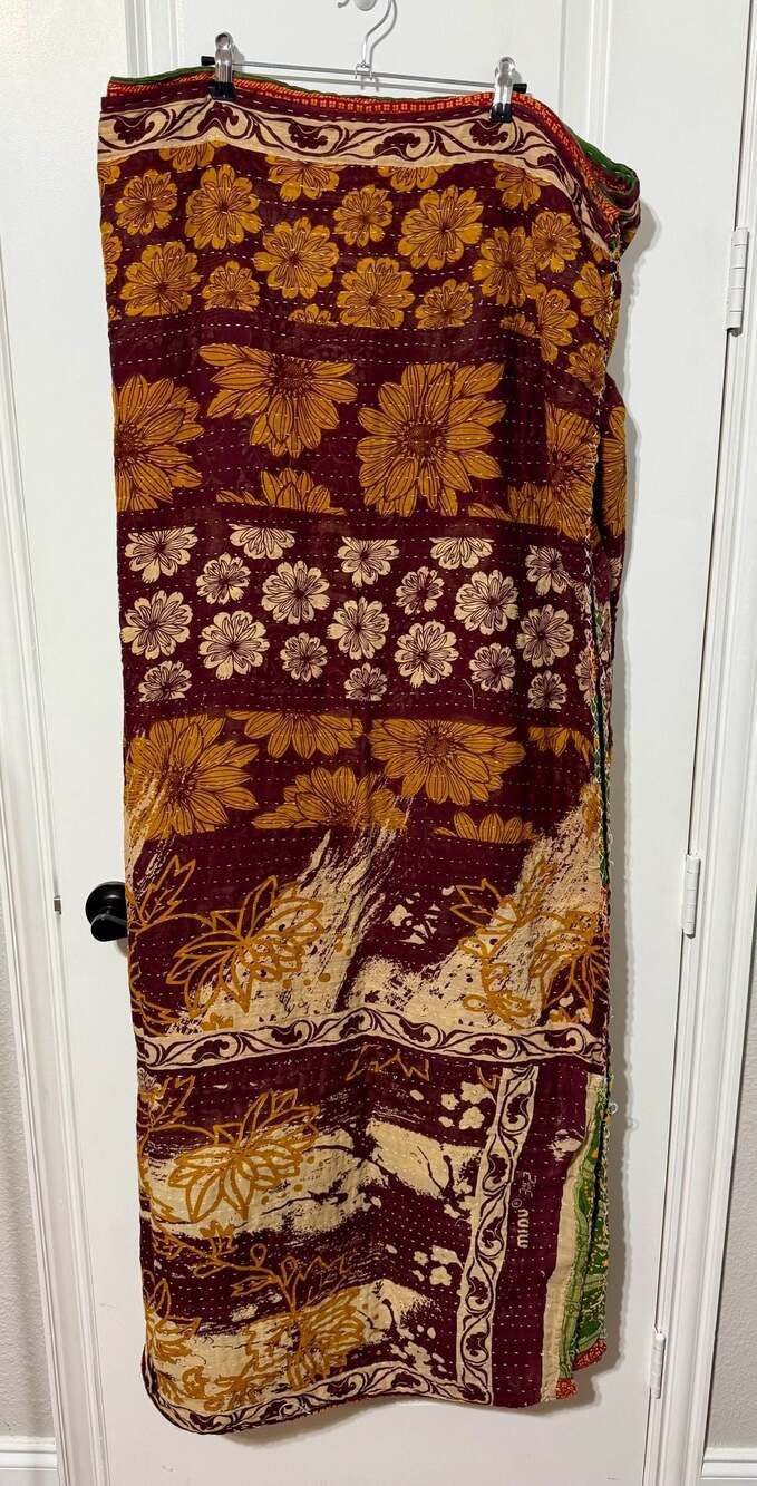 Minu Reversible Kantha Quilt Beach Throw Blanket Floral Geometric Print